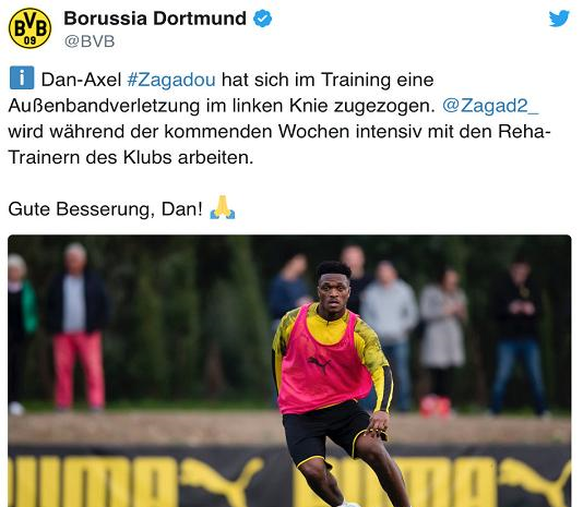  多特蒙德队长重伤赛季基本报销  